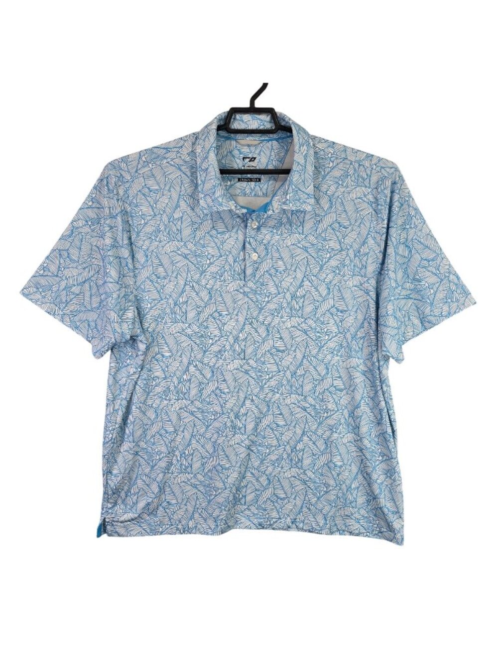 Mens Cutter Buck Blue White Leaf Print Polo Shirt Short Sleeve Stretch Size XL